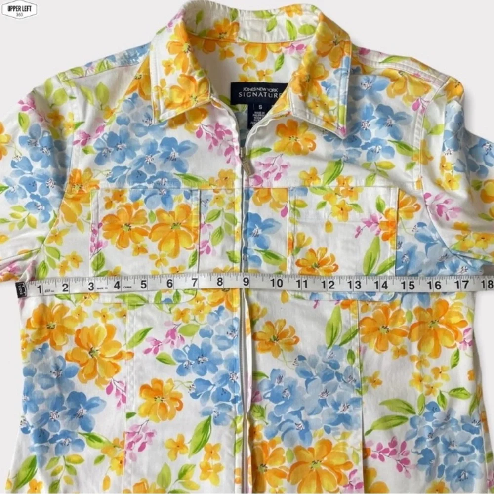 Stretch Denim Floral Jacket Full Zip Y2K Unique Jones New York Small - Picture 11 of 16